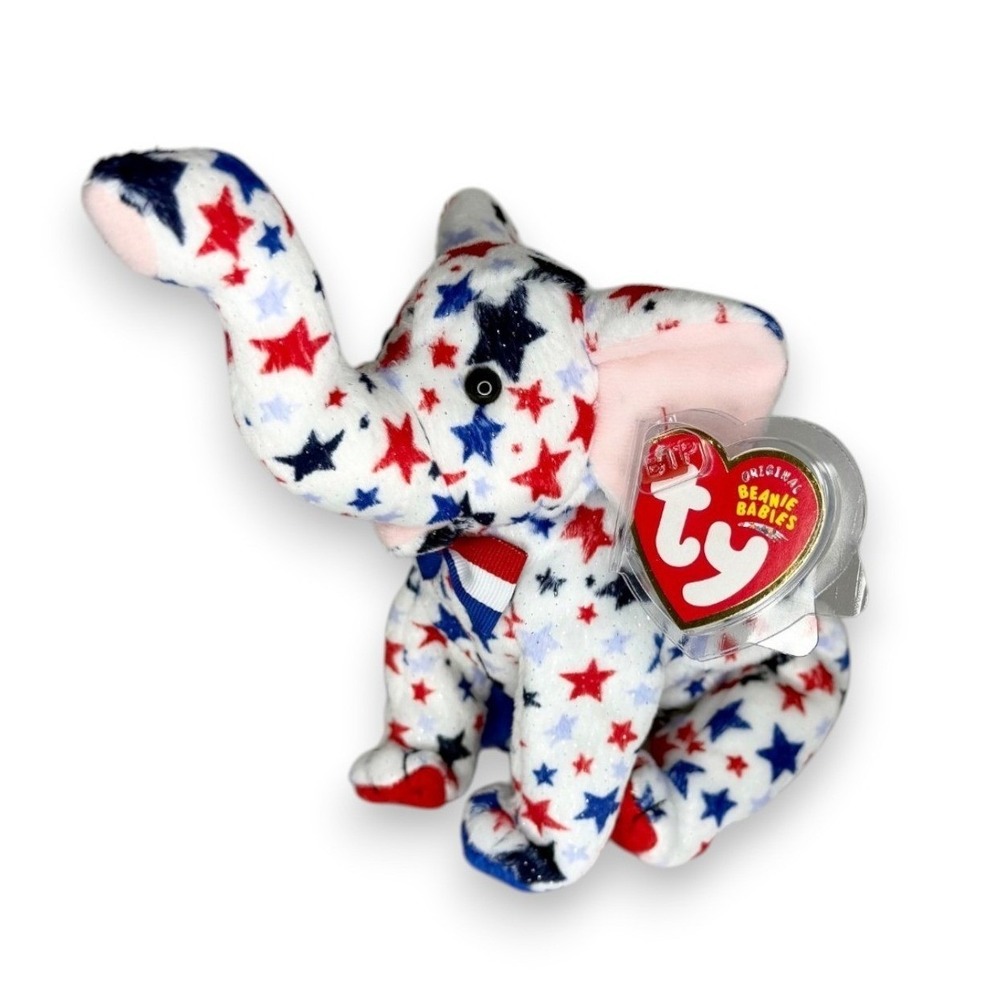 Righty 2004 the Elephant | Patriotic Starry Pal | Mint Heart Tag TY Beanie Baby